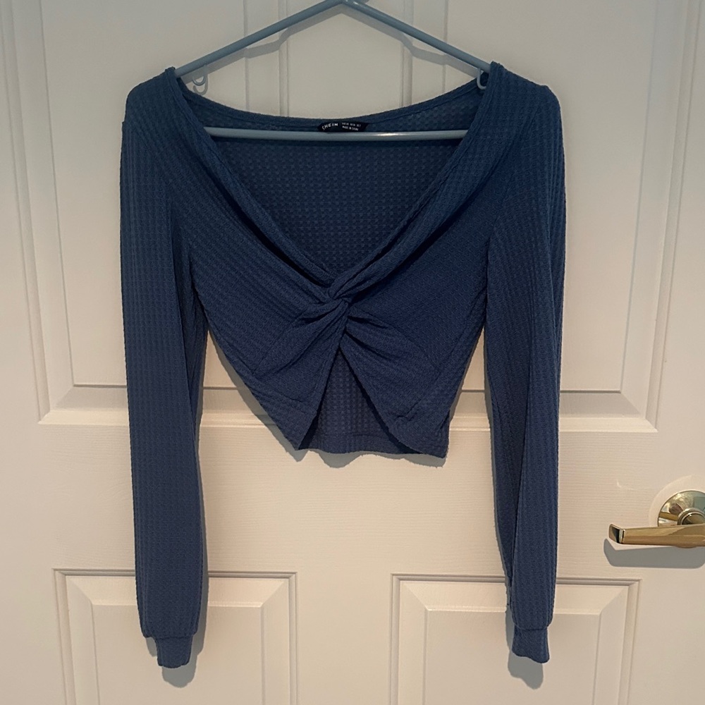 SHEIN Blue Twist Front Long Sleeve Top